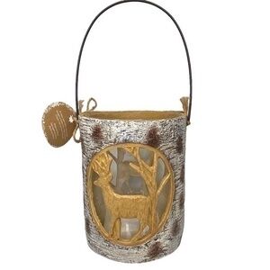 Lantern Hanging Table Candle Holder Deer Silhouette Rustic Simulated Birch Wood